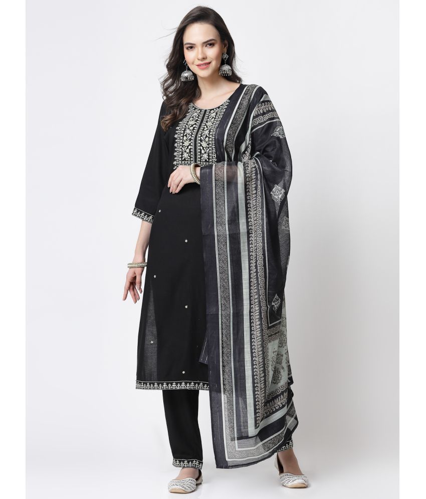     			Yellow Cloud - Black Straight Rayon Women's Stitched Salwar Suit ( Pack of 1 )