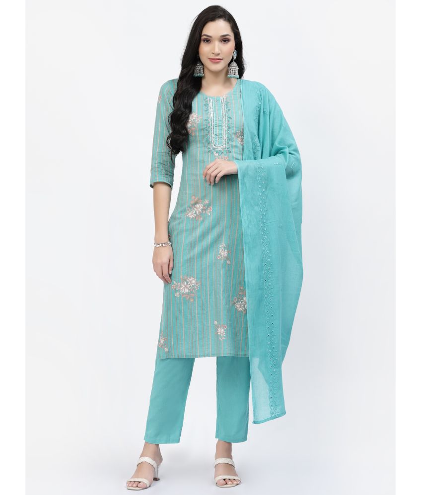     			Yellow Cloud - Blue Straight Cotton Women's Stitched Salwar Suit ( Pack of 1 )