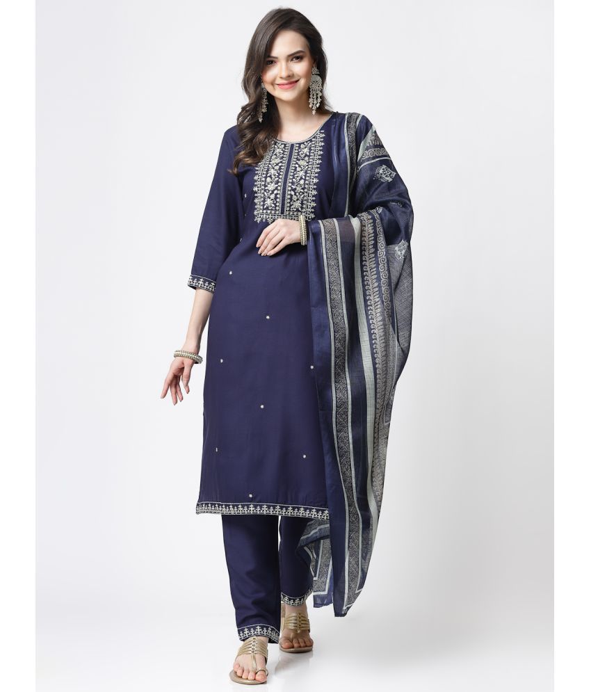     			Yellow Cloud - Blue Straight Rayon Women's Stitched Salwar Suit ( Pack of 1 )
