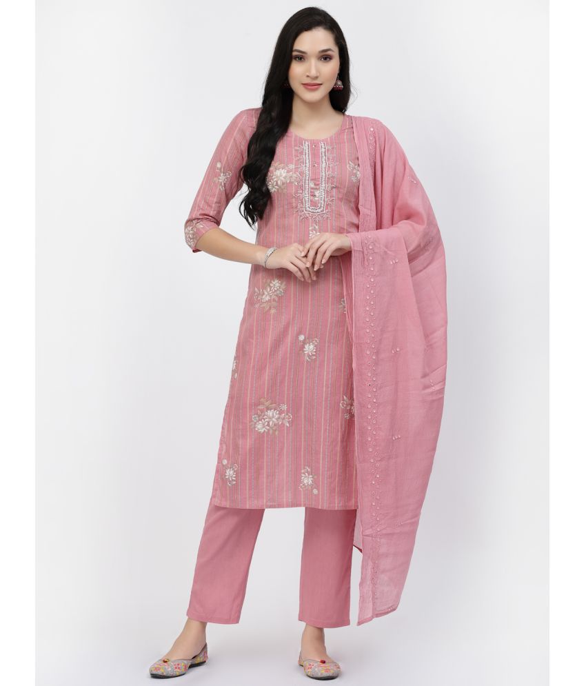     			Yellow Cloud - Pink Straight Cotton Women's Stitched Salwar Suit ( Pack of 1 )