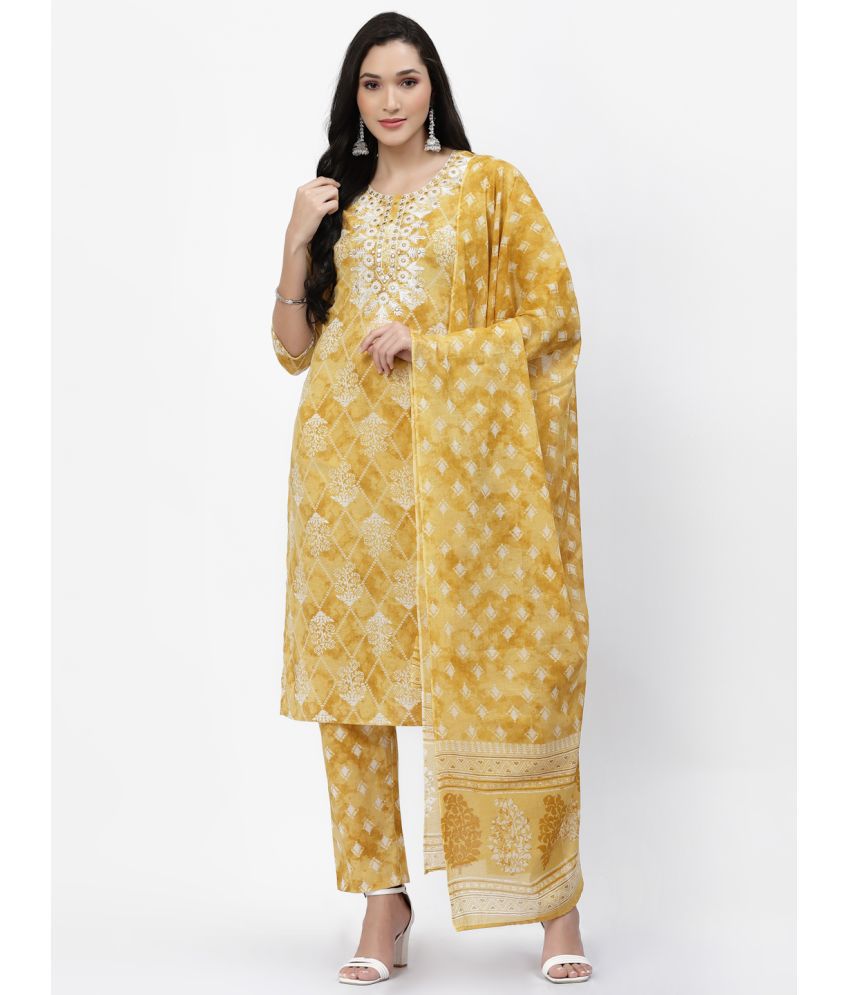     			Yellow Cloud - Yellow Straight Cotton Women's Stitched Salwar Suit ( Pack of 1 )