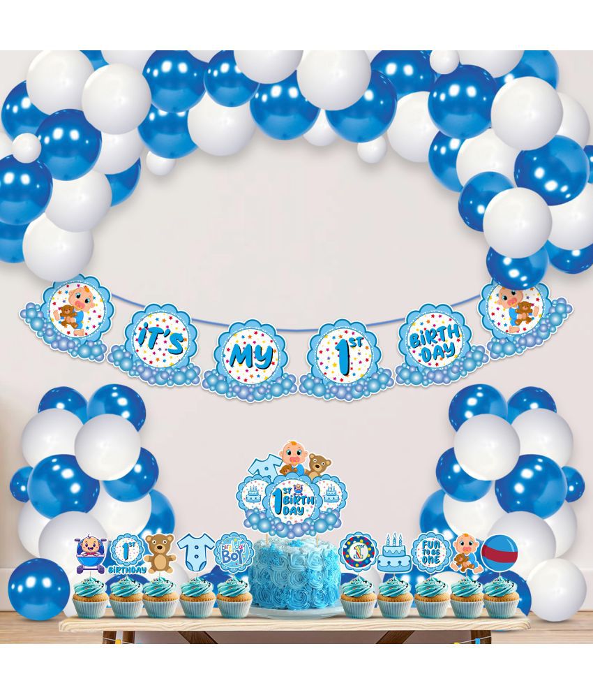     			Zyozi 1st Birthday Theme Decoration For Boys, First Birthday for Boys with Happy Birthday Banner Cake Toppers Balloons Birthday Decoration Kit (Pack of 37)