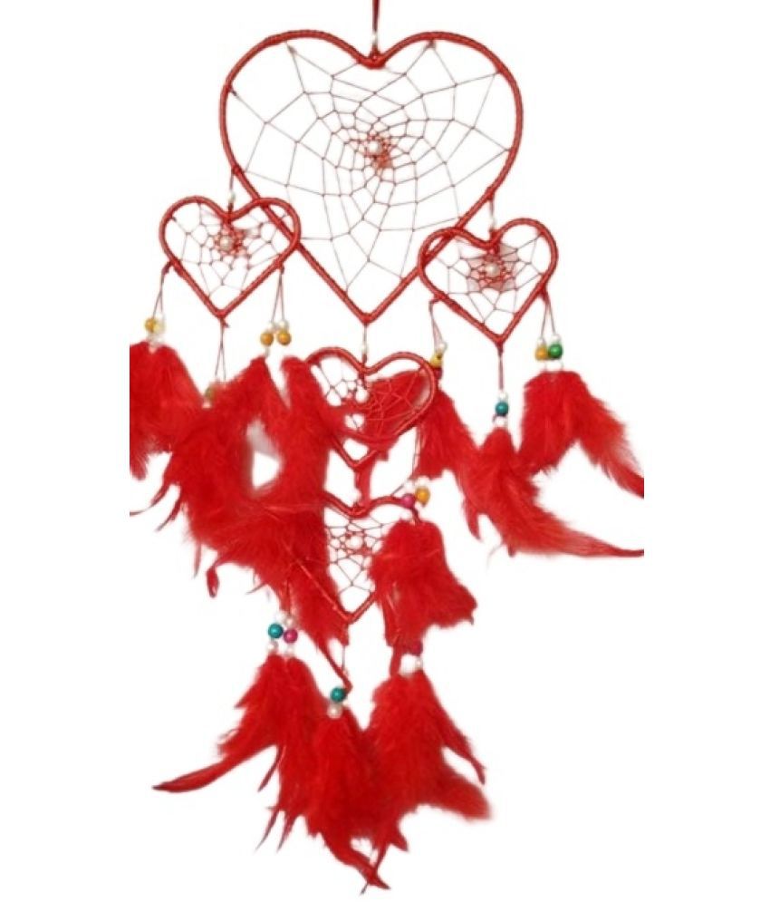     			DHRUVTAR - Red Feather Dream Catcher - Pack of 1 ( 20 X 52 cms )