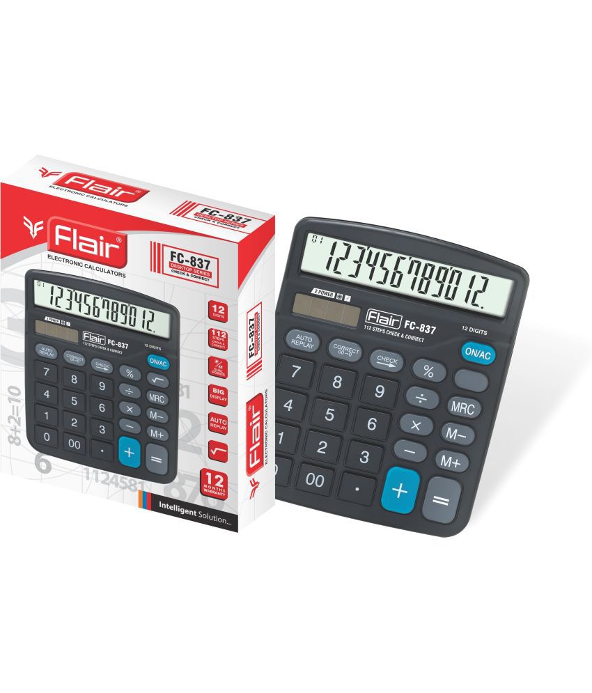     			FLAIR FC-837 Financial Calculator DUAL POWER 12 Digit Black Color PLASTIC Body