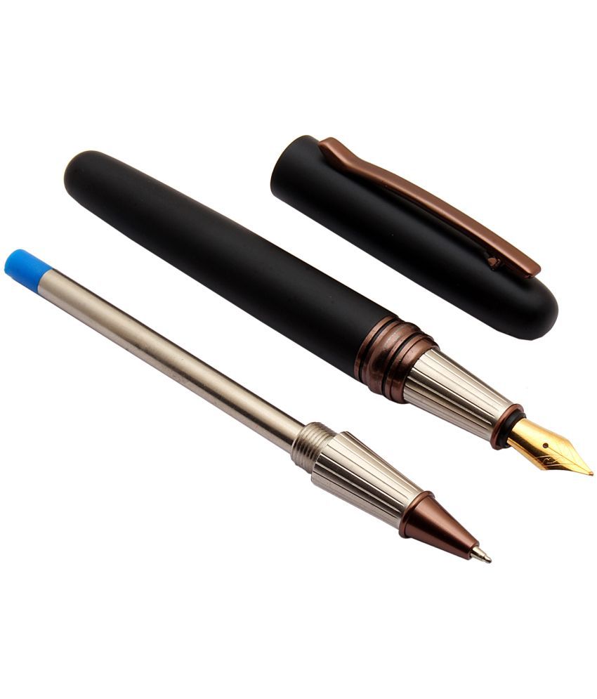     			Srpc Matte Black Metal Body Fountain Pen Convertible To Roller Pen 2 in 1 System Pen