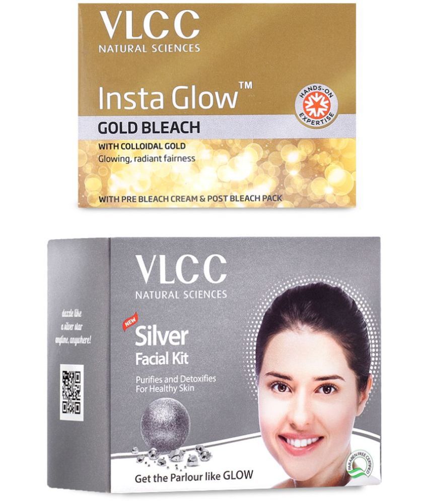     			VLCC Silver Facial Kit, 60 g & Insta Glow Gold Bleach, 30 g (Pack of 2)