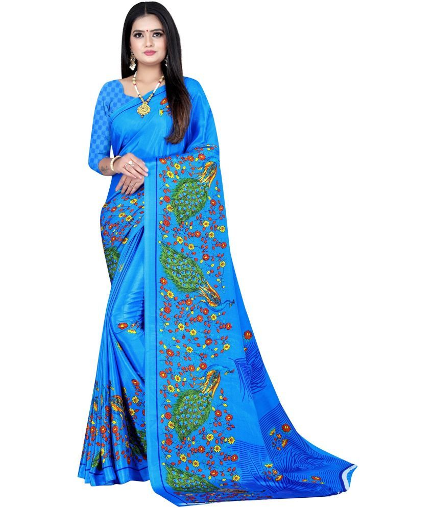     			Vibhagyaa - Blue Crepe Saree With Blouse Piece ( Pack of 1 )