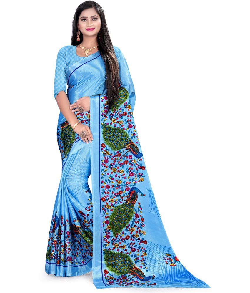     			Vibhagyaa - Light Blue Crepe Saree With Blouse Piece ( Pack of 1 )