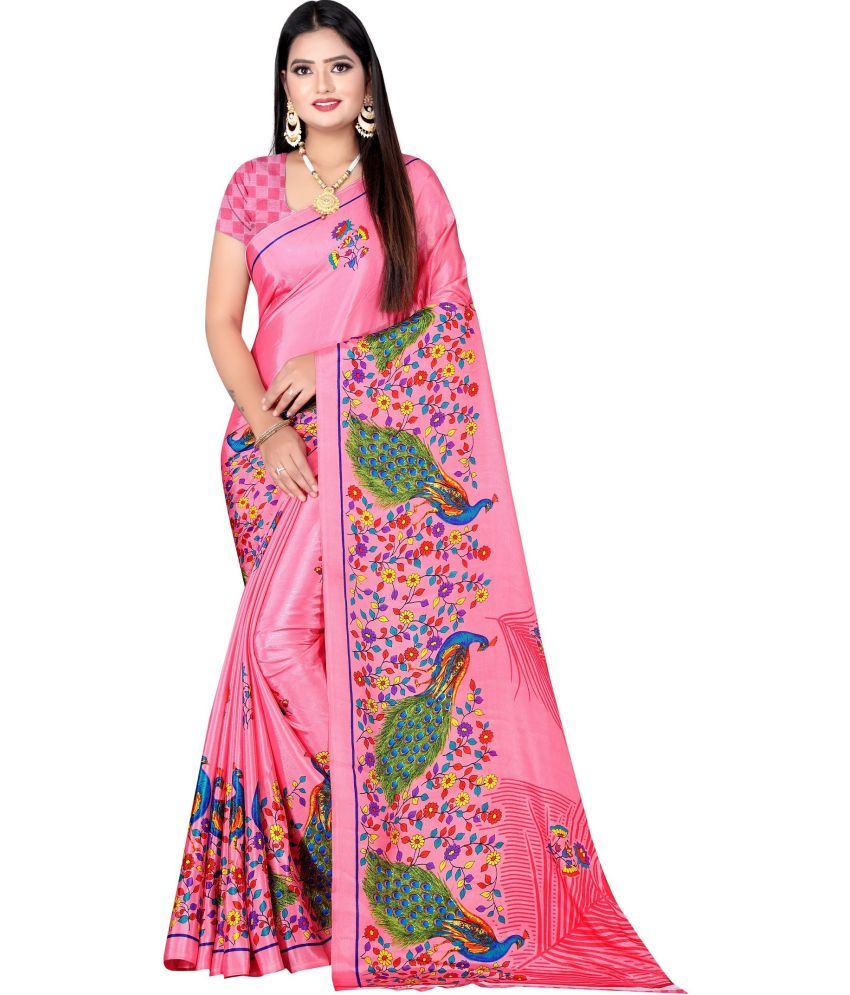     			Vibhagyaa - Pink Crepe Saree With Blouse Piece ( Pack of 1 )