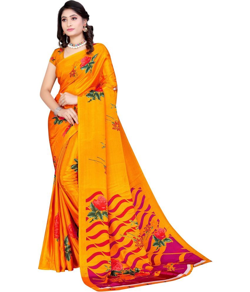     			Vibhagyaa - Yellow Crepe Saree With Blouse Piece ( Pack of 1 )