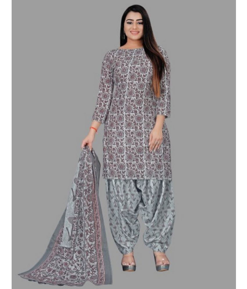    			shree jeenmata collection - Light Grey Straight Cotton Women's Stitched Salwar Suit ( Pack of 1 )