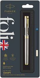 Parker Folio Stainless Steel with Gold Trim Fountain Pen