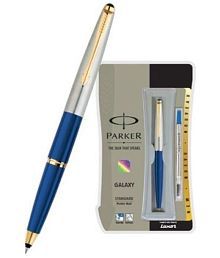 Parker Galaxy Standard Gold Trim Roller Ball Pen - Blue Body, Pack of 4
