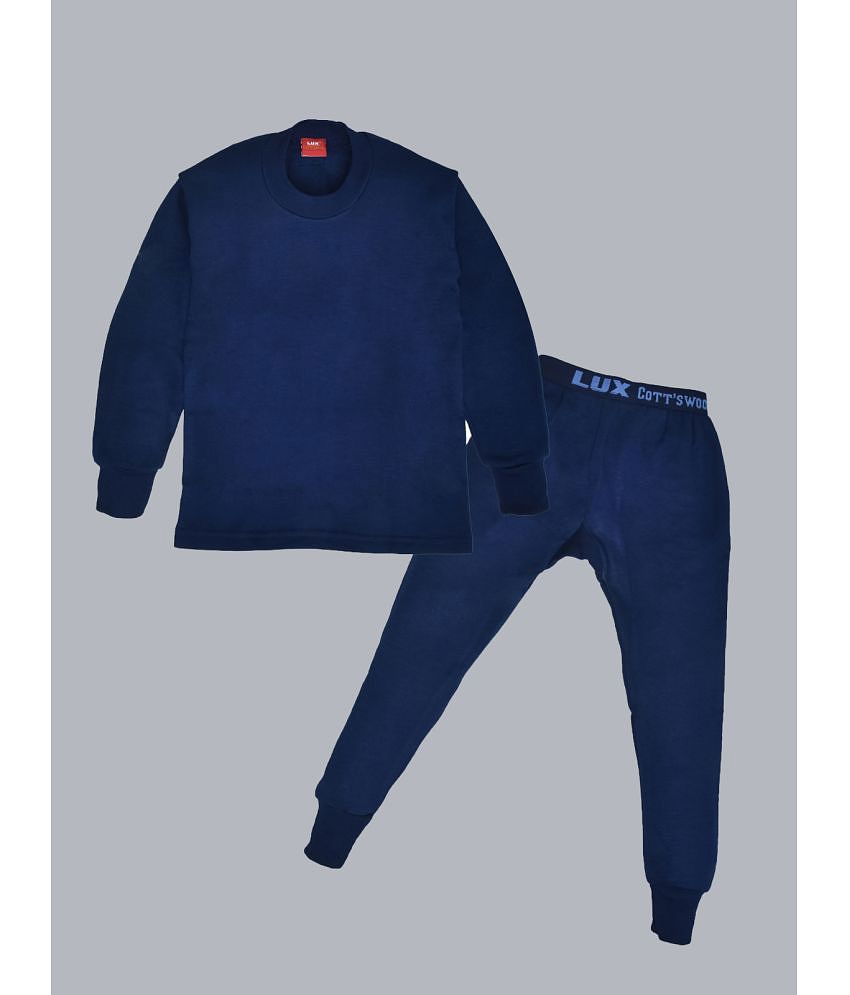Buy Lux Cottswool Kids Blue Solid Cotton Thermal Set 7 8 Years Blue Online