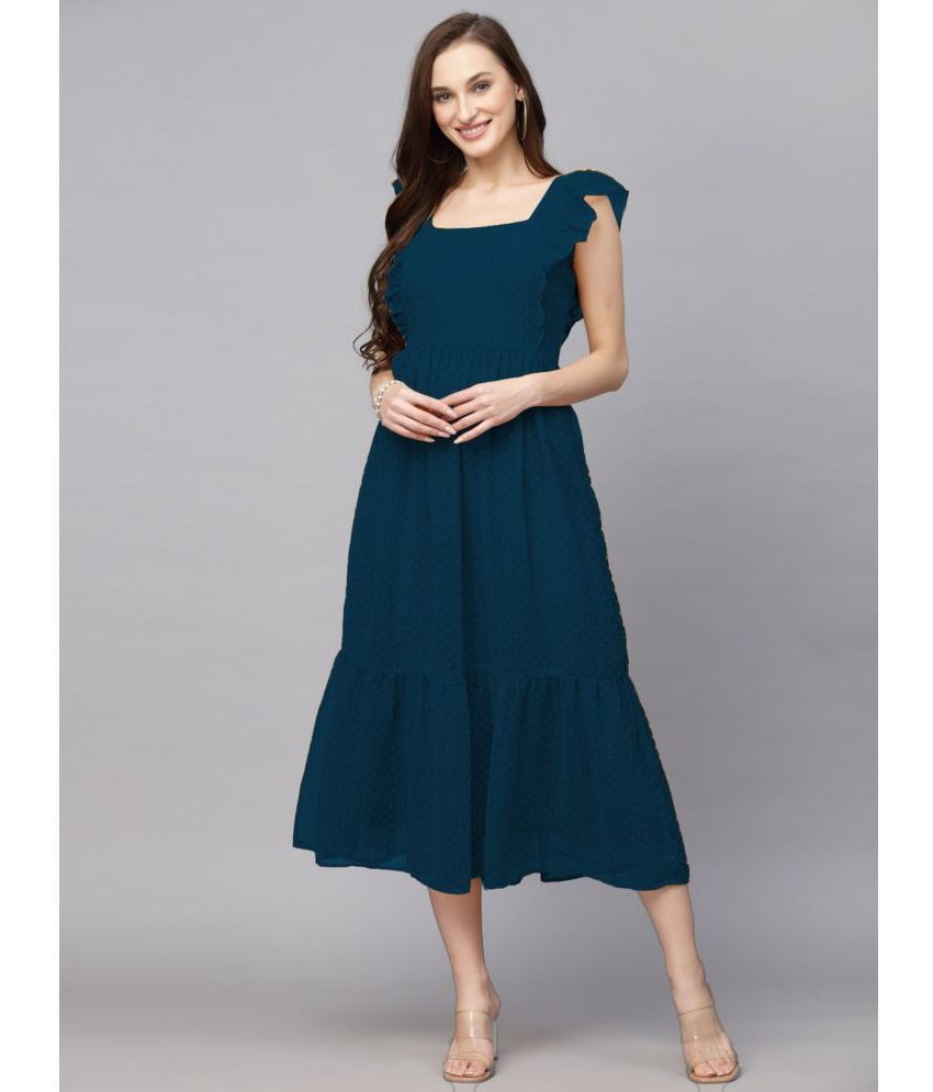     			Apnisha - Blue Georgette Women's Fit & Flare Dress ( Pack of 1 )