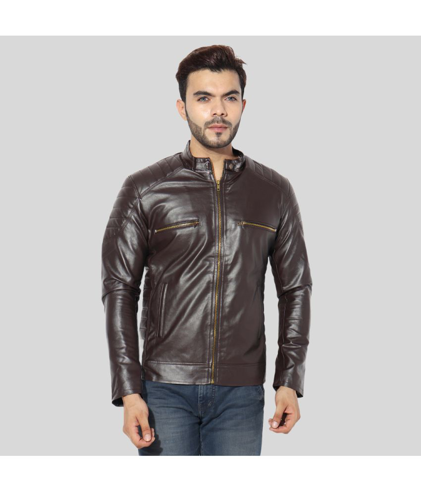     			GARMADIAN - Brown PU Leather Slim Fit Men's Leather Jacket ( Pack of 1 )