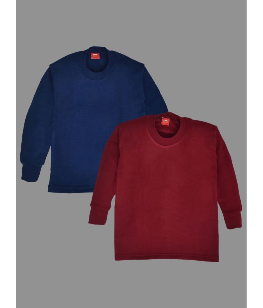     			Lux Cottswool Kid's Maroon And Blue Solid Cotton Thermal Top - Pack of 2
