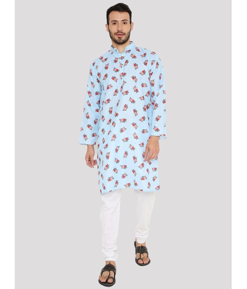     			Maharaja - Blue Linen Regular Fit Men's Kurta Pyjama Set ( Pack of 1 )