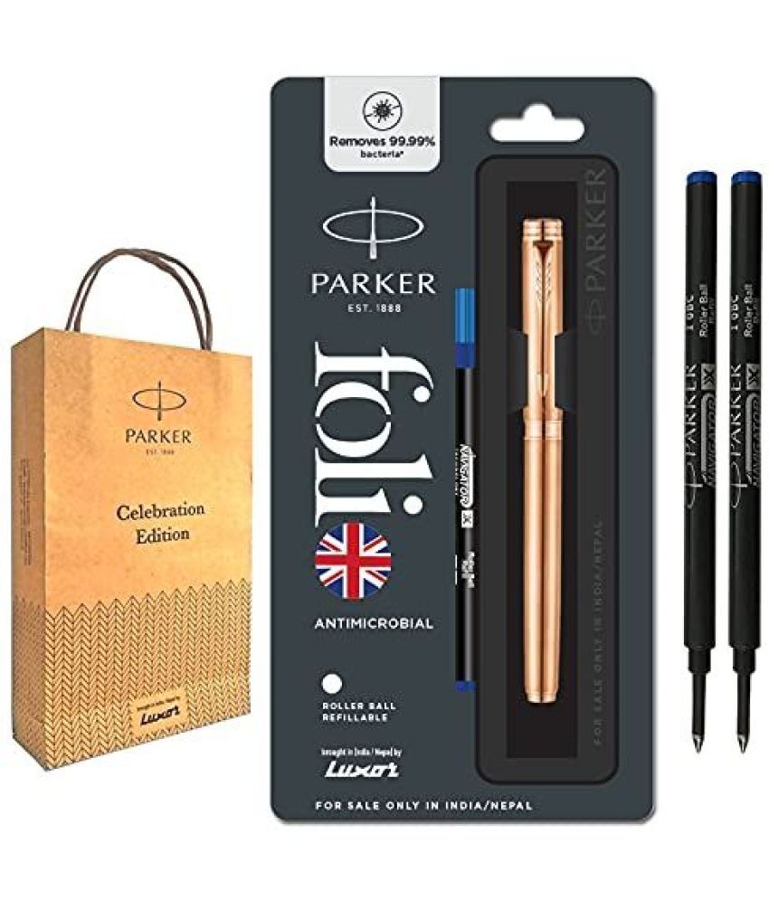     			Parker Folio Antimicrobial Roller Copper Ion Plated Ball Pen with Two Blue X Navigator