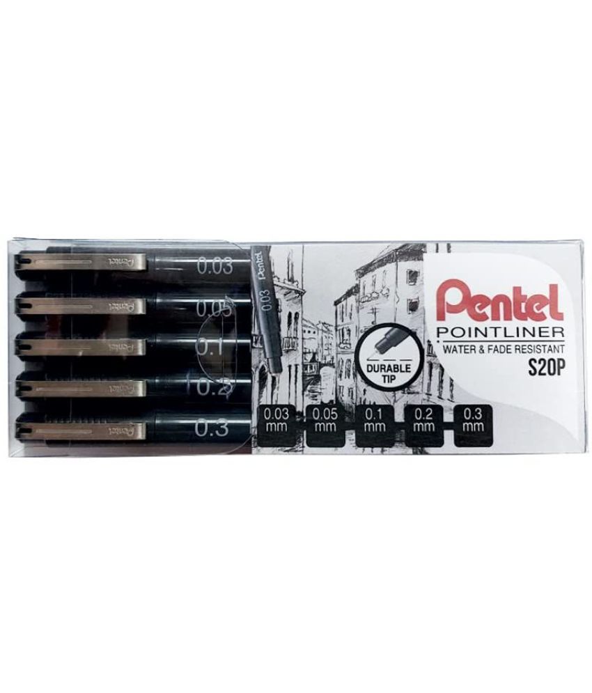     			Pentel Arts Pointliner Drawing Pen, 5-Pack, Assorted Sizes, Black Ink (S20PBP5A)