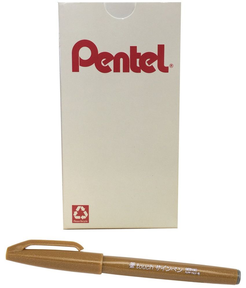     			Pentel Arts Sign Pen Brsh Tip, Ochre Ink, Box of 12 (SES15C-Y)