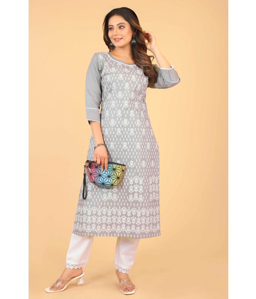     			Style Samsara - Grey Straight Cotton Blend Women's Stitched Salwar Suit ( Pack of 1 )