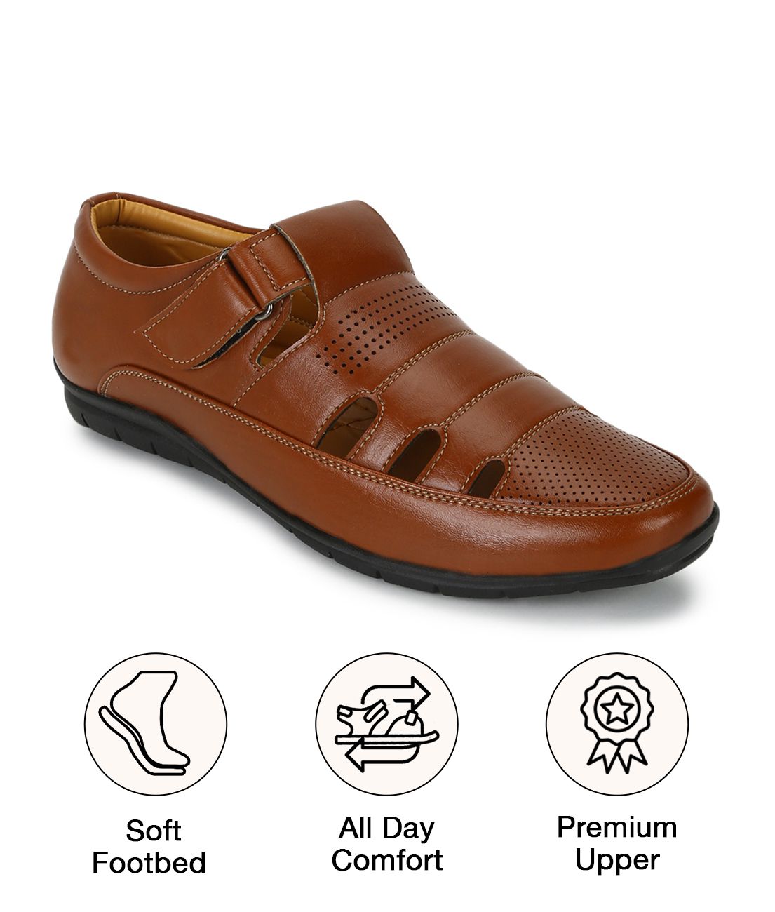     			UrbanMark Men Comfortable Faux Leather Slip-On Floaters Sandals- Tan