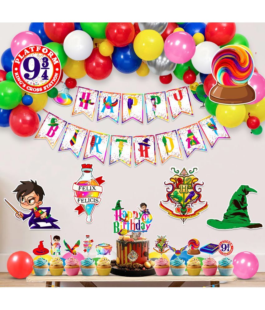     			Zyozi Multicolor Hari Pottar Birthday Decorations, Hari Pottar Birthday Party Supplies for Kids Include Banner, Balloon, Cake Topper, Cardstock Cutout and Cupcake Toppers (Pack of 45)