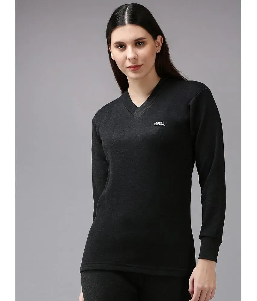 Buy LUX COTT'S WOOL Women's Black Solid Cotton Blend Thermal Set