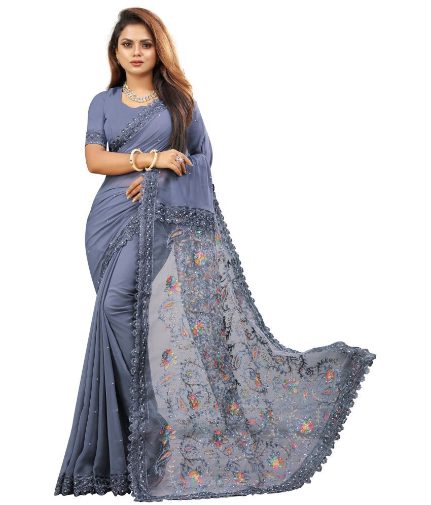     			Aika - Grey Georgette Saree With Blouse Piece ( Pack of 1 )