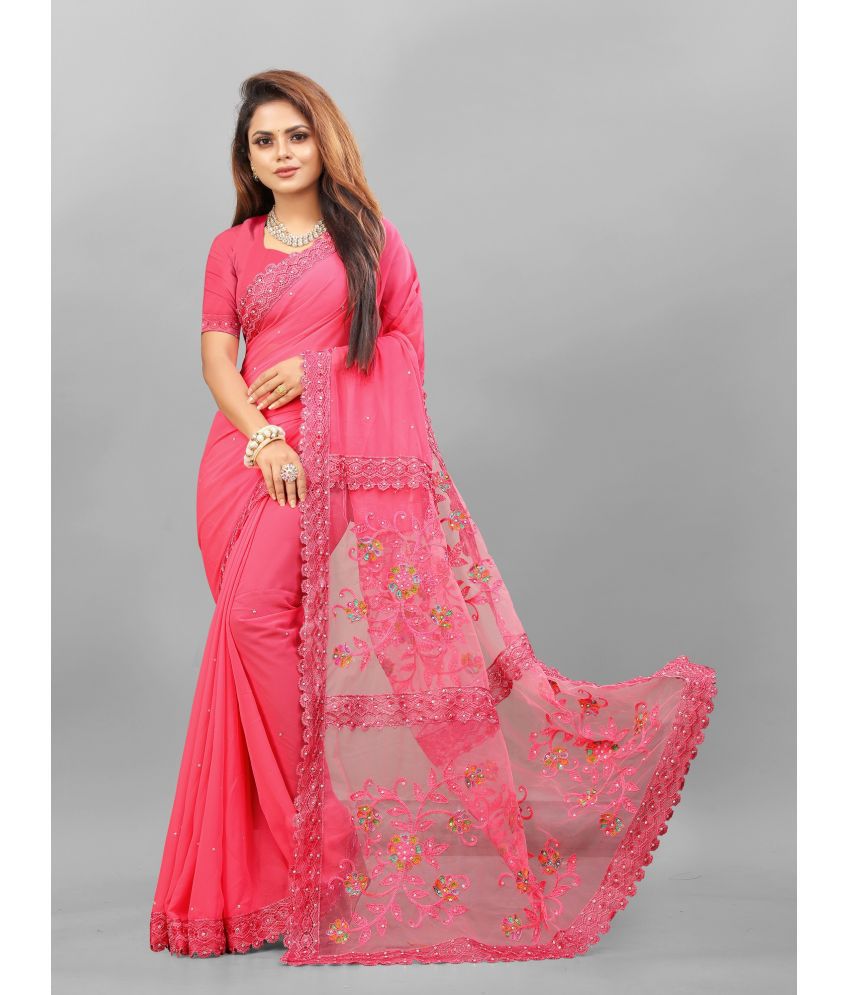     			Aika - Pink Georgette Saree With Blouse Piece ( Pack of 1 )
