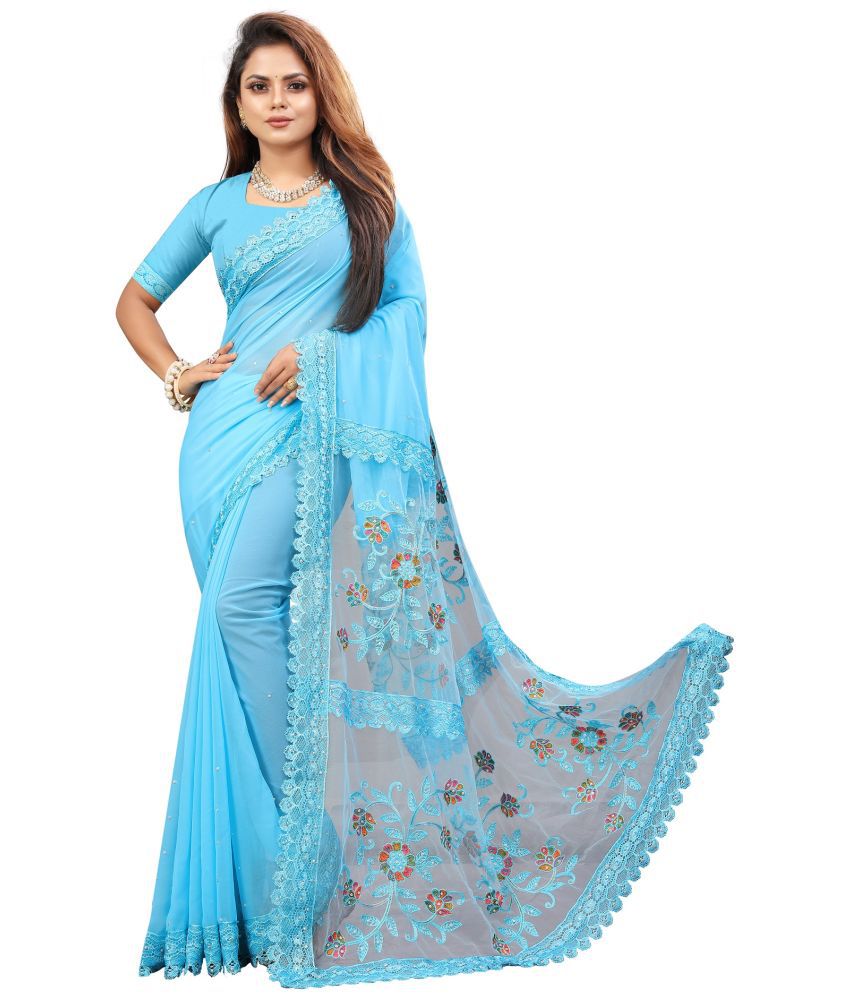     			Aika - SkyBlue Georgette Saree With Blouse Piece ( Pack of 1 )