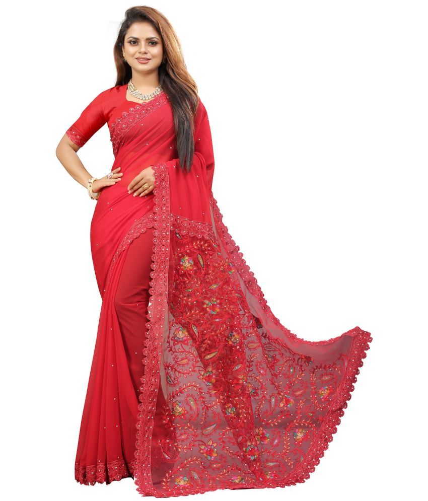     			Apnisha - Red Georgette Saree With Blouse Piece ( Pack of 1 )