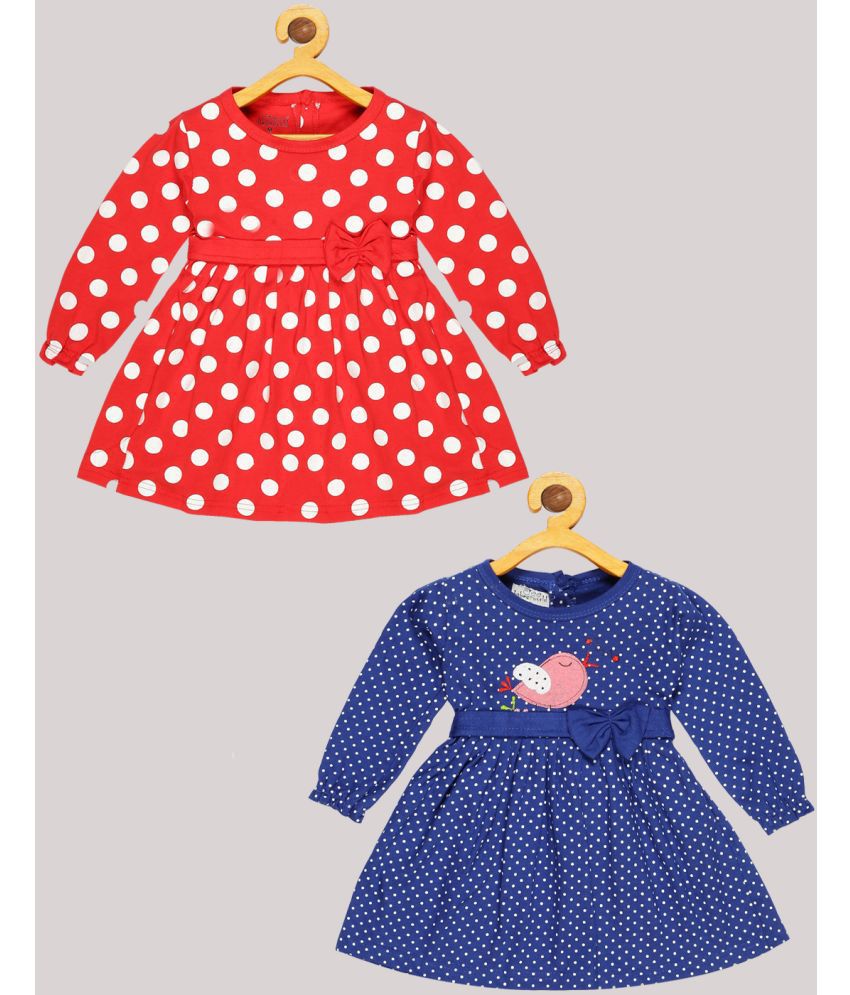 Babeezworld - Blue & Red Cotton Girls Frock ( Pack of 2 )