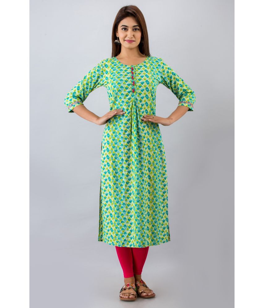     			FabbibaPrints - Green Rayon Women's Straight Kurti ( Pack of 1 )