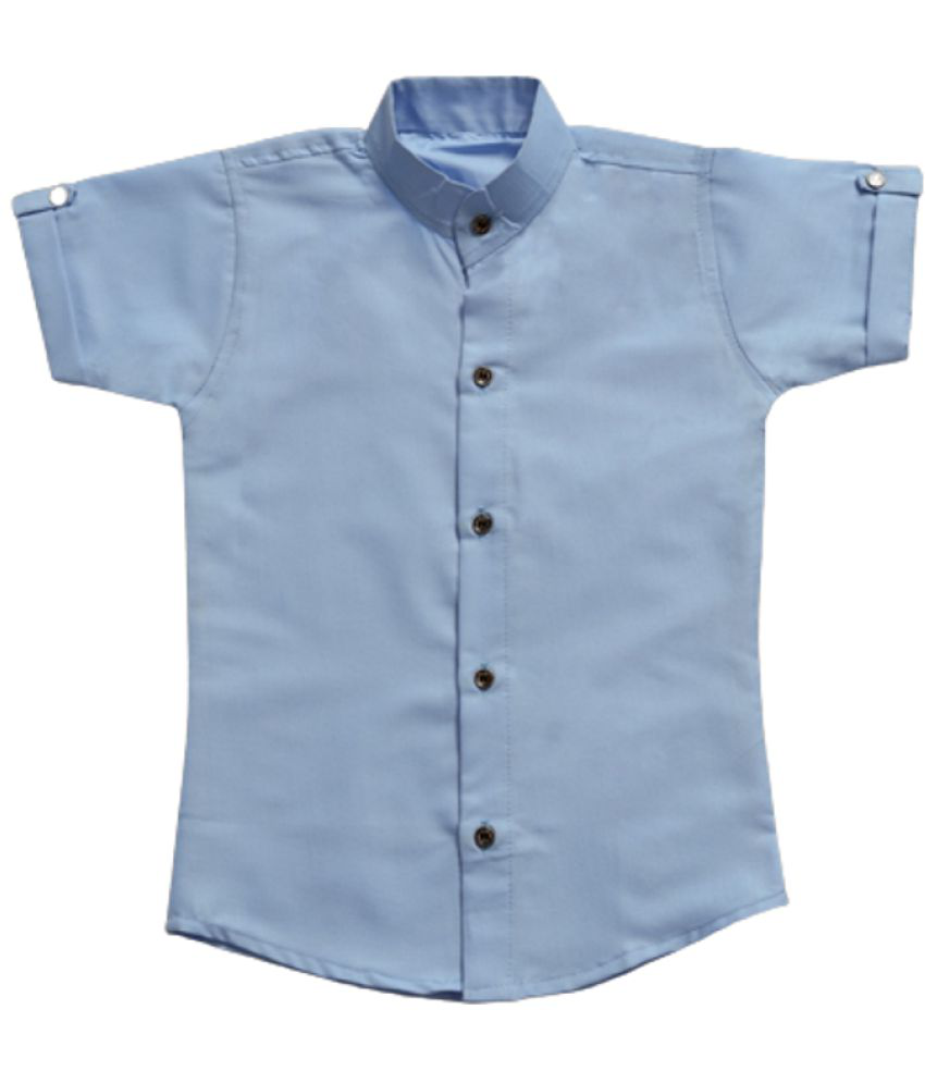     			Homey Fashion Kids Boys 100% Cotton Skyblue Solid Regular Fit Half Sleeves Shirts With Mandrin Collar/Chinese Collar
