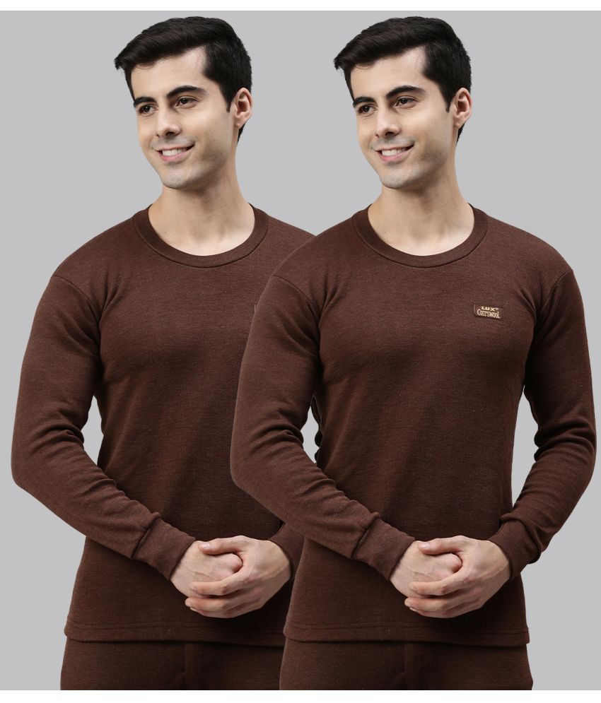     			Lux Cottswool - Brown Cotton Blend Men's Thermal Tops ( Pack of 2 )
