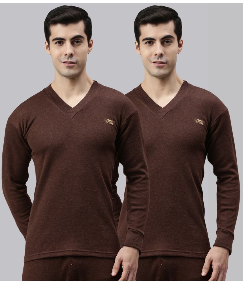     			Lux Cottswool Pack of 2 Cotton Blend Thermal Tops For Men's ( Brown )