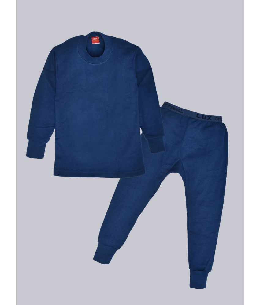     			Lux Cottswool Kid's Blue Solid Cotton Thermal Set