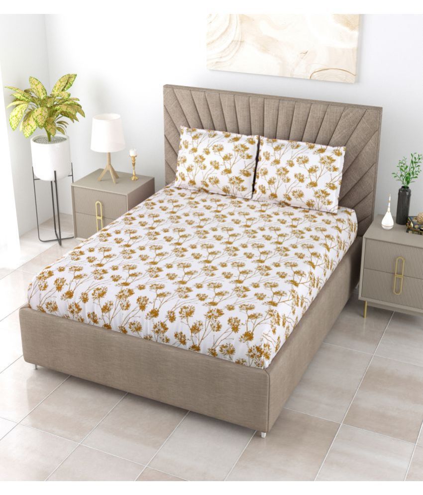     			Mista Decor Cotton Floral Double Bedsheet with 2 Pillow Covers - Beige