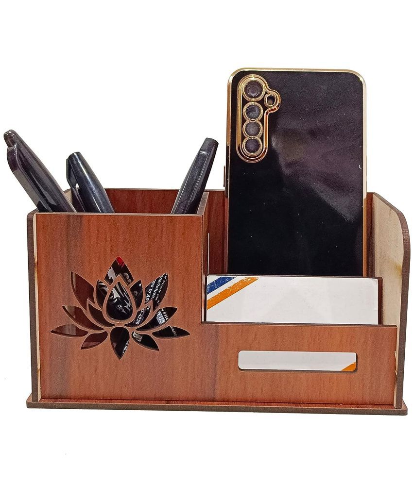     			Pen Stand with Visiting Card & Mobile Holder Multipurpose Wooden Desk Organizer Pen and Pencil Stand for Office Table with Business Card Holder Box and Mobile Stand