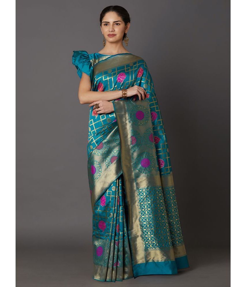     			SareeShop Designer SareeS - Blue Jacquard Saree With Blouse Piece ( Pack of 1 )