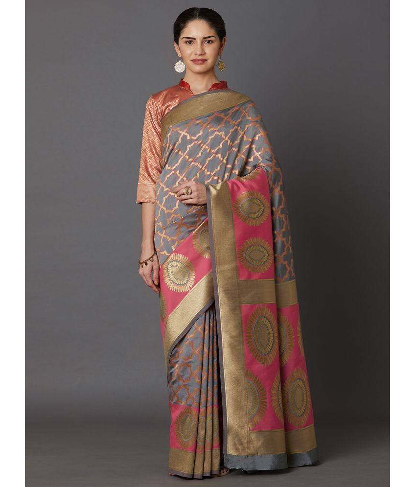     			SareeShop Designer SareeS - Grey Banarasi Silk Saree With Blouse Piece ( Pack of 1 )