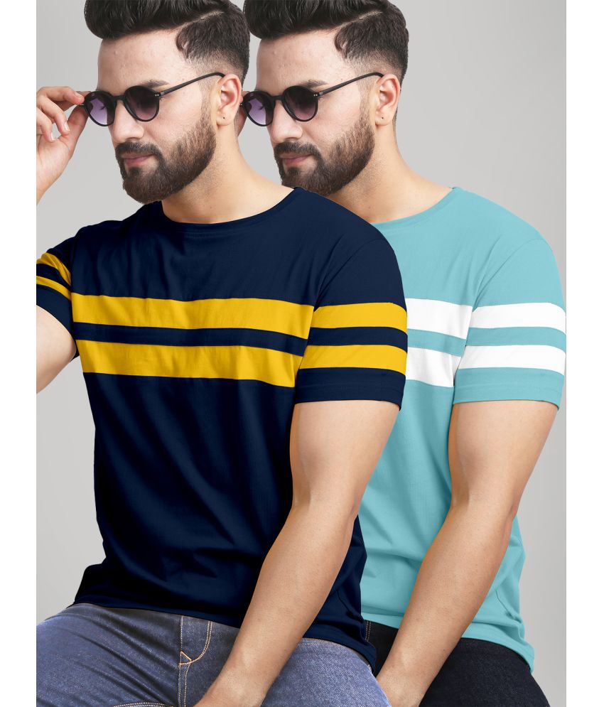     			AUSK - Blue Cotton Blend Regular Fit Men's T-Shirt ( Pack of 2 )