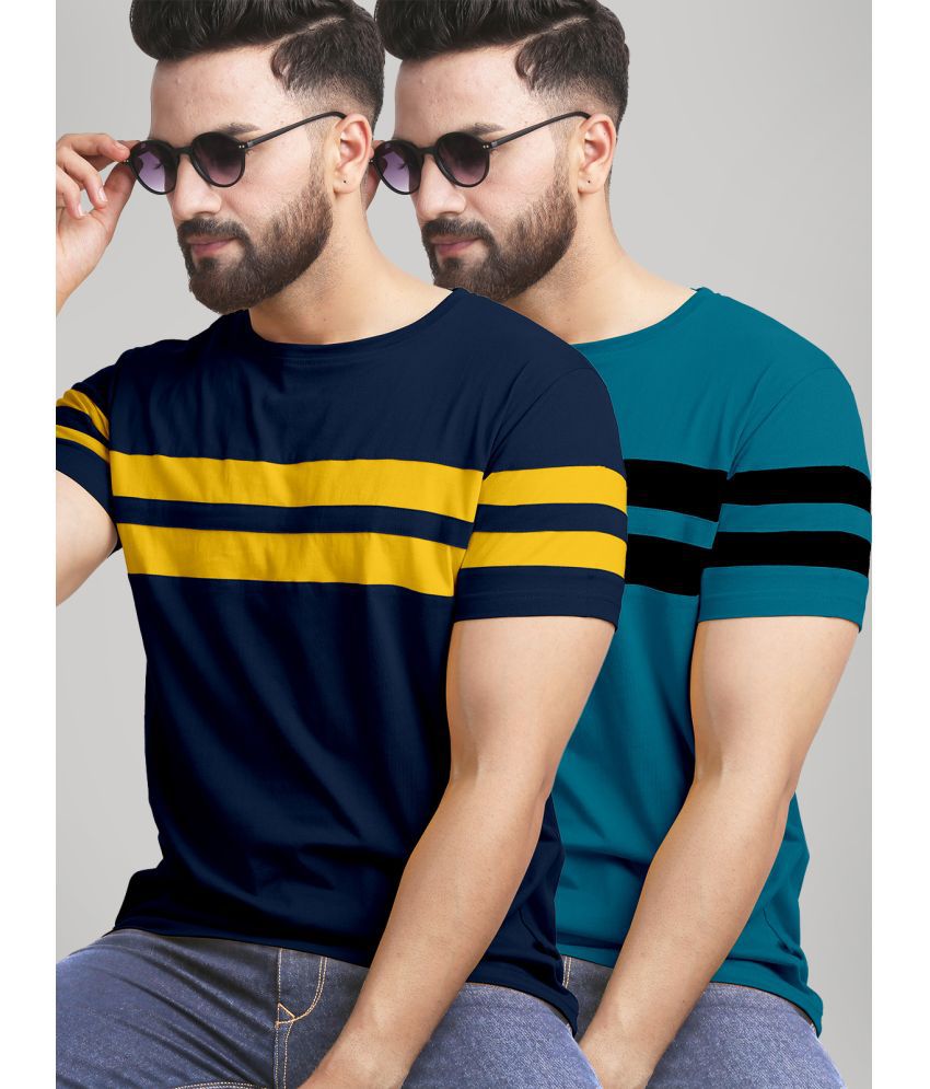     			AUSK - Blue Cotton Blend Regular Fit Men's T-Shirt ( Pack of 2 )