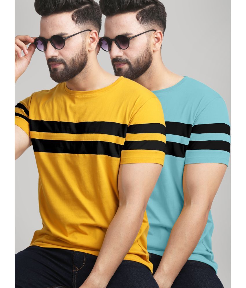     			AUSK - Mustard Cotton Blend Regular Fit Men's T-Shirt ( Pack of 2 )