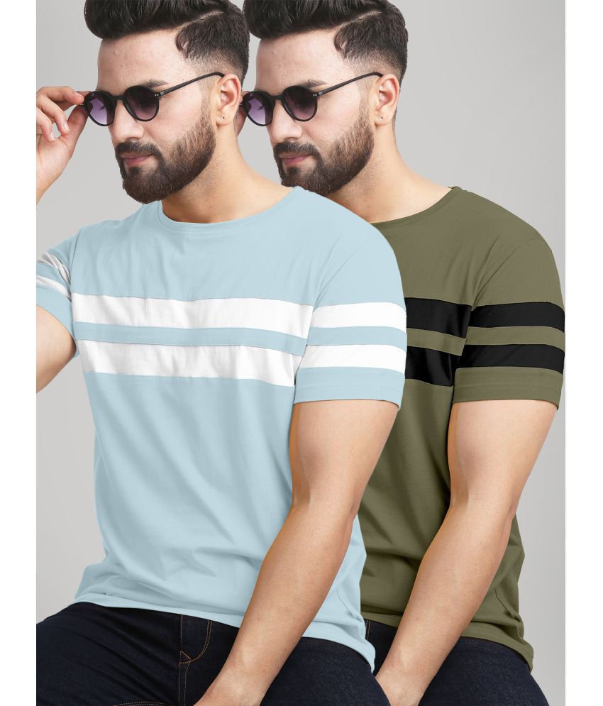     			AUSK - Olive Cotton Blend Regular Fit Men's T-Shirt ( Pack of 2 )