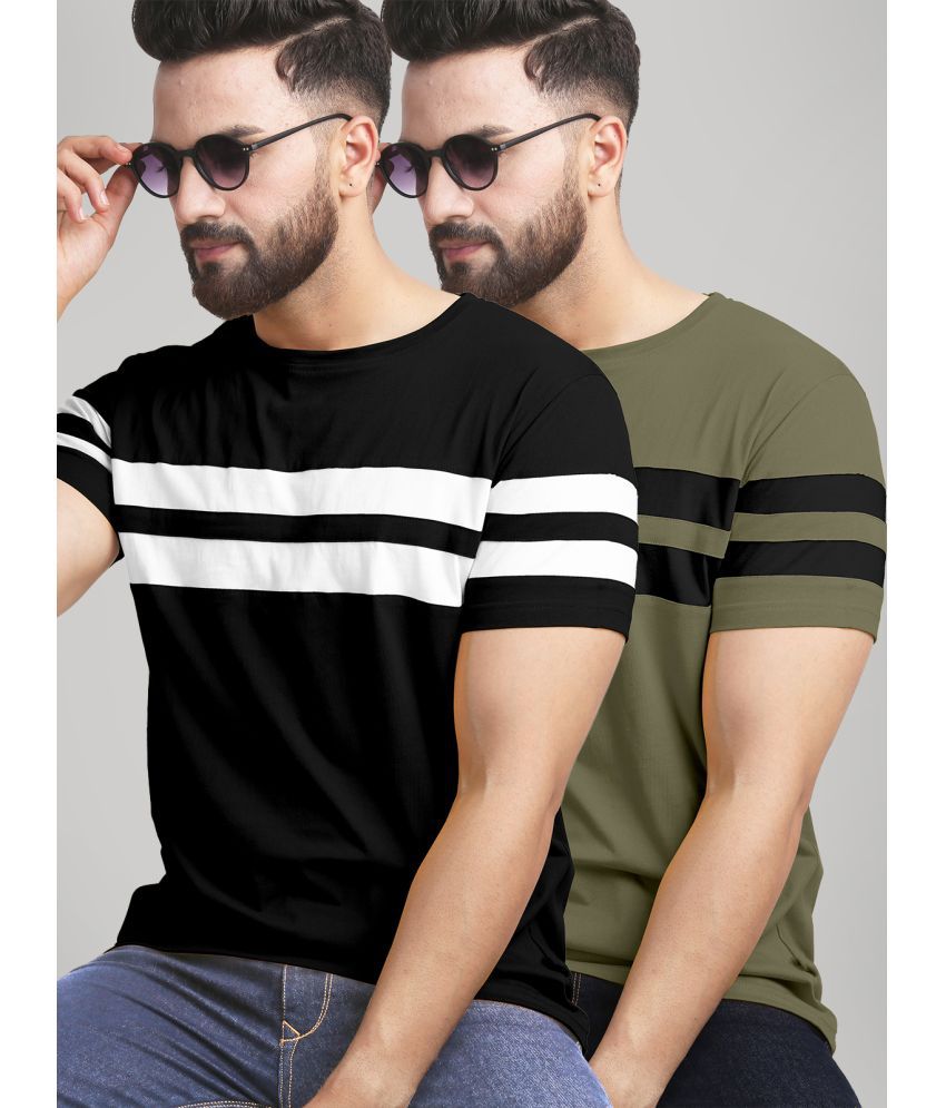     			AUSK - Olive Cotton Blend Regular Fit Men's T-Shirt ( Pack of 2 )