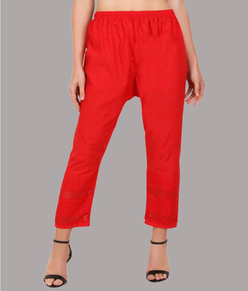     			Aadrika - Red Cotton Blend Straight Women's Casual Pants ( Pack of 1 )