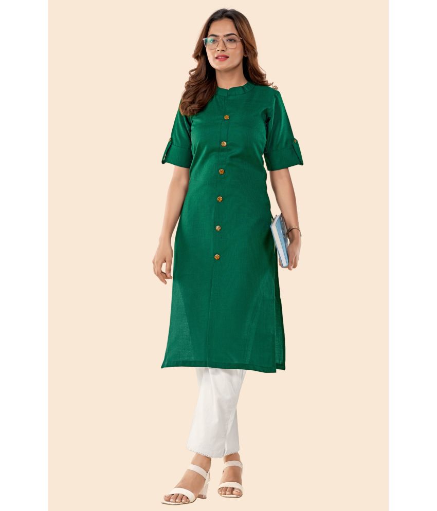     			Glomee - Green Cotton Women's Front Slit Kurti ( Pack of 1 )